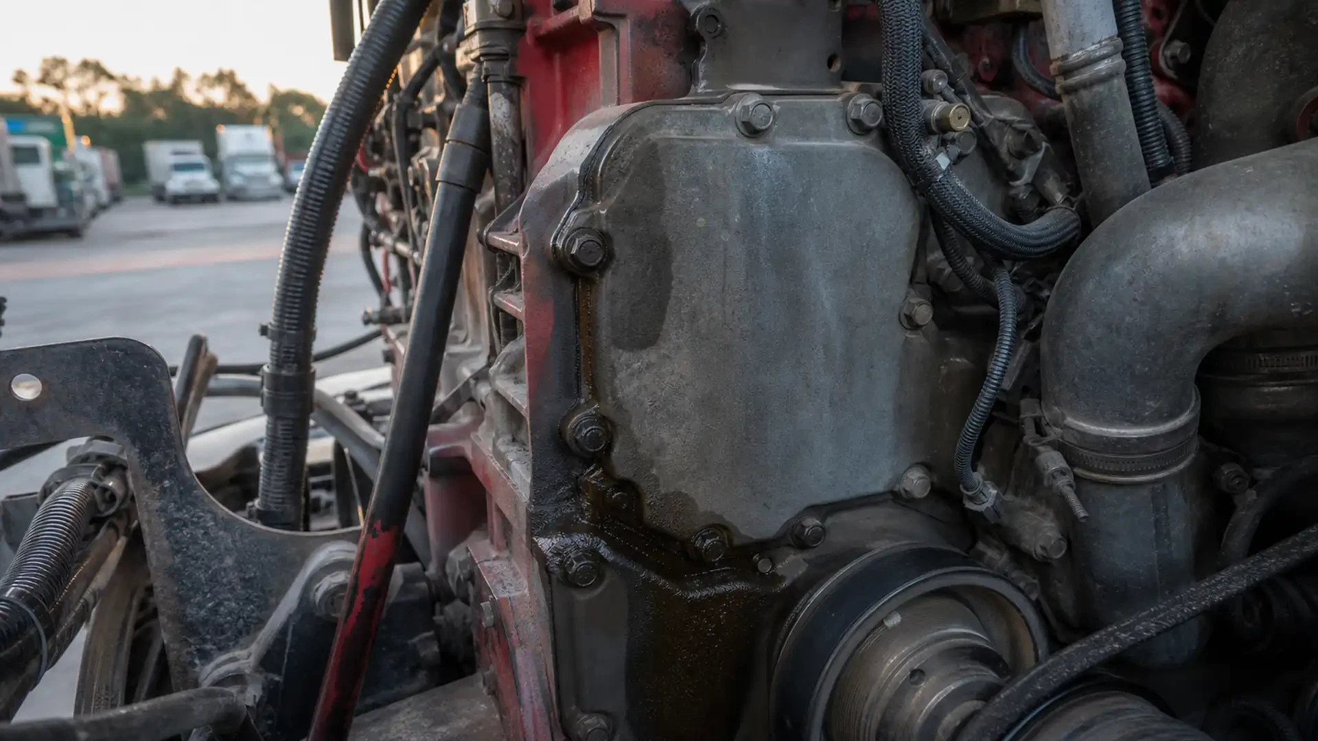 Cummins ISX15 oil leak near the front gear housing: what to document before mobile repair